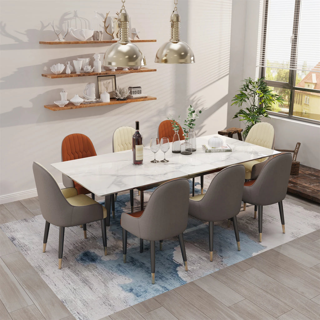 Extendable Dining Table with Sintered Stone Top and Metal Frame 150-180cm Modern Kitchen Table White
