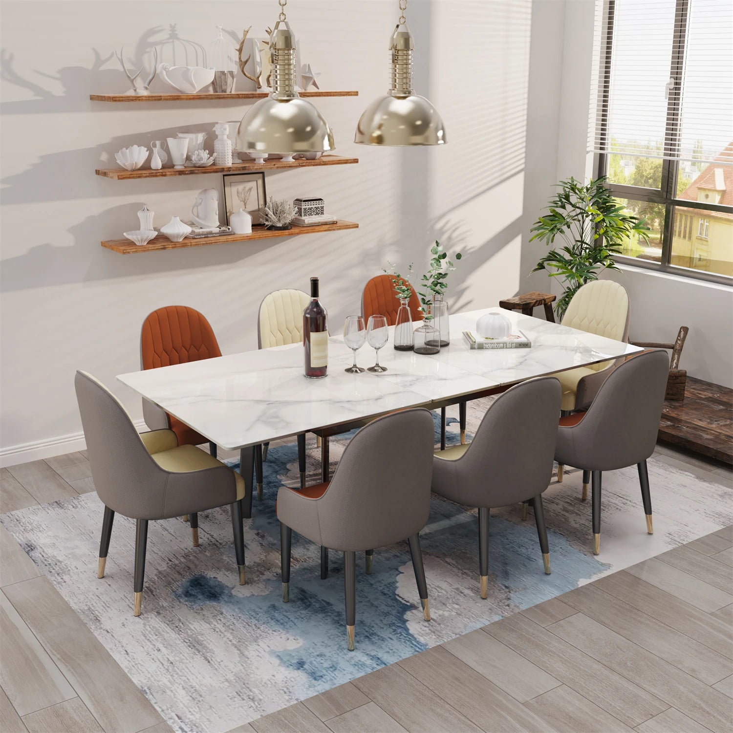 Extendable Dining Table with Sintered Stone Top and Metal Frame 150-180cm Modern Kitchen Table White
