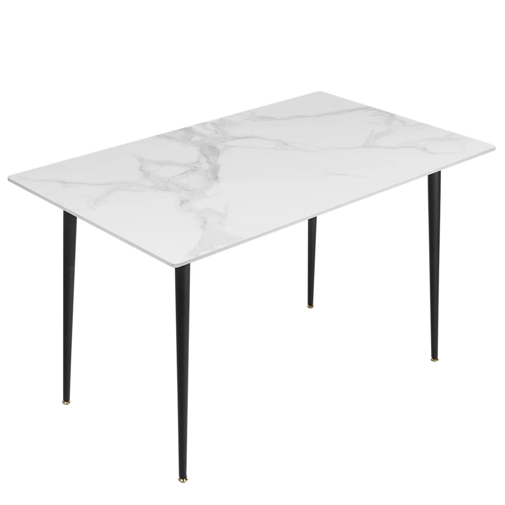 Square Dining Table with Sintered Stone Top and Metal Frame 80cm Modern Kitchen Table White