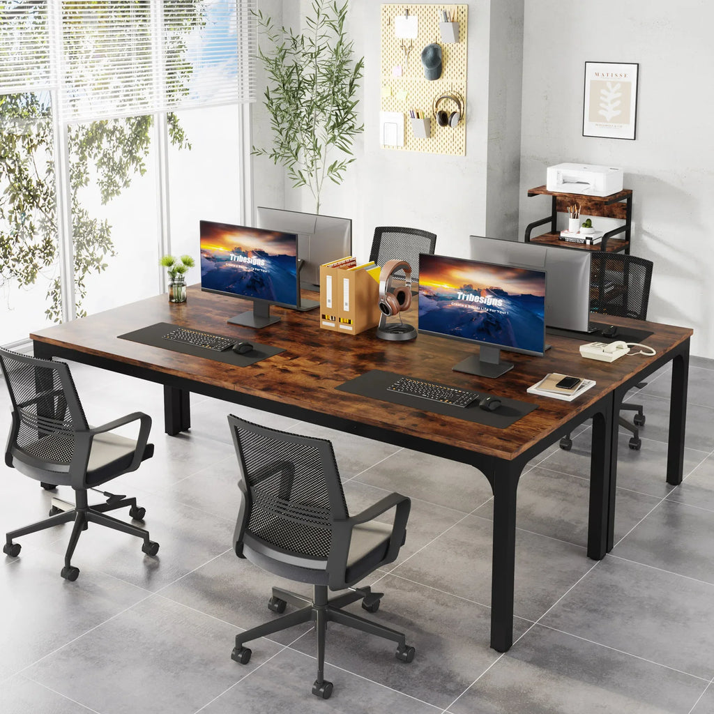 200cm Industrial Computer Desk for 2 People with Metal Frame Large Double Workstation Table Chocolate
