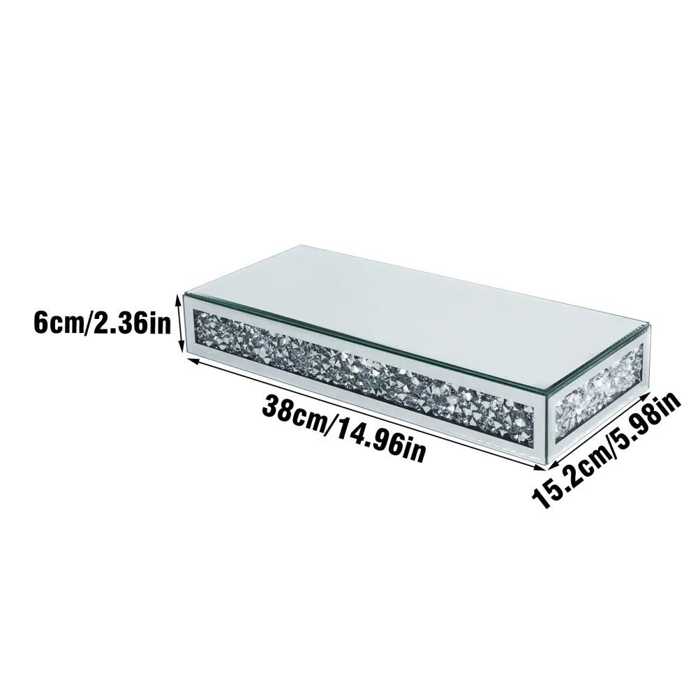 Floating Wall Shelf Set of 2 with Mirrored Glass Finish Decorative Display Shelves 38cm