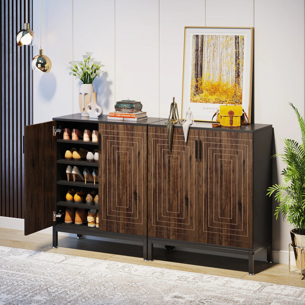 5-Tier Shoe Storage Cabinet with Doors Wooden Entryway Shoe Organiser Holds Up to 24 Pairs Brown