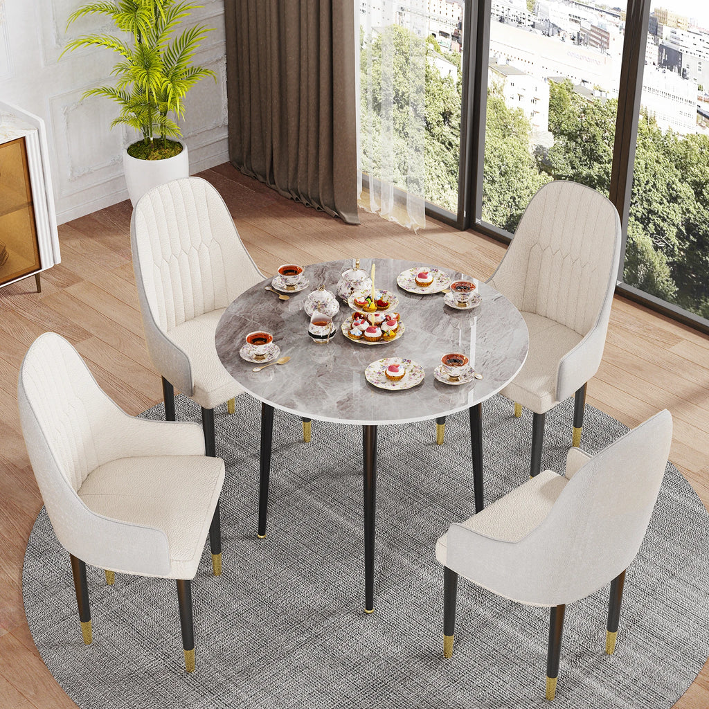 Round Dining Table with Sintered Stone Top and Metal Frame 80cm Modern Kitchen Table Grey