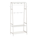 Bamboo Clothes Rack with Shelves and Wheels Freestanding Garment Rack with 10 Hooks White