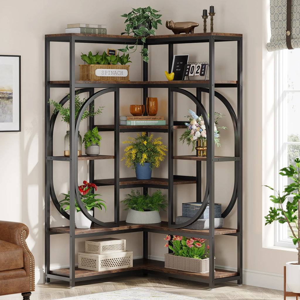 7-Tier Corner Bookshelf Industrial Corner Shelf Storage Display Rack
