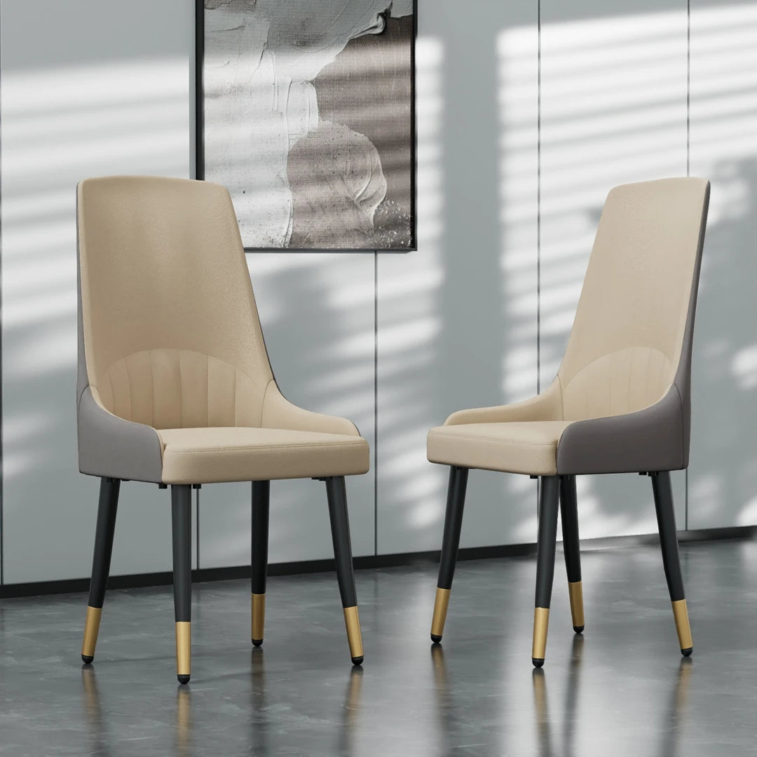Set of 2 Modern Dining Chairs Microfiber Leather Upholstered Kitchen Chairs with Metal Legs White