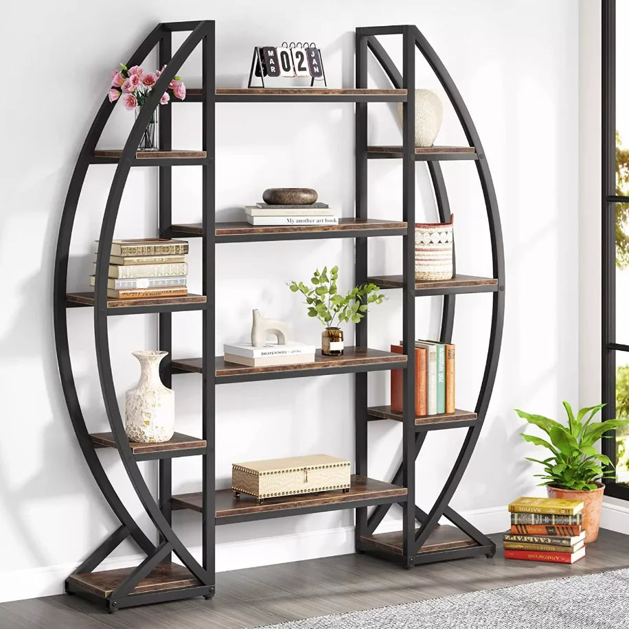 Half-Moon Shape Plant Stand Industrial Bookshelf Storage Shelf Multilayer Garden Flower Rack Without Lights