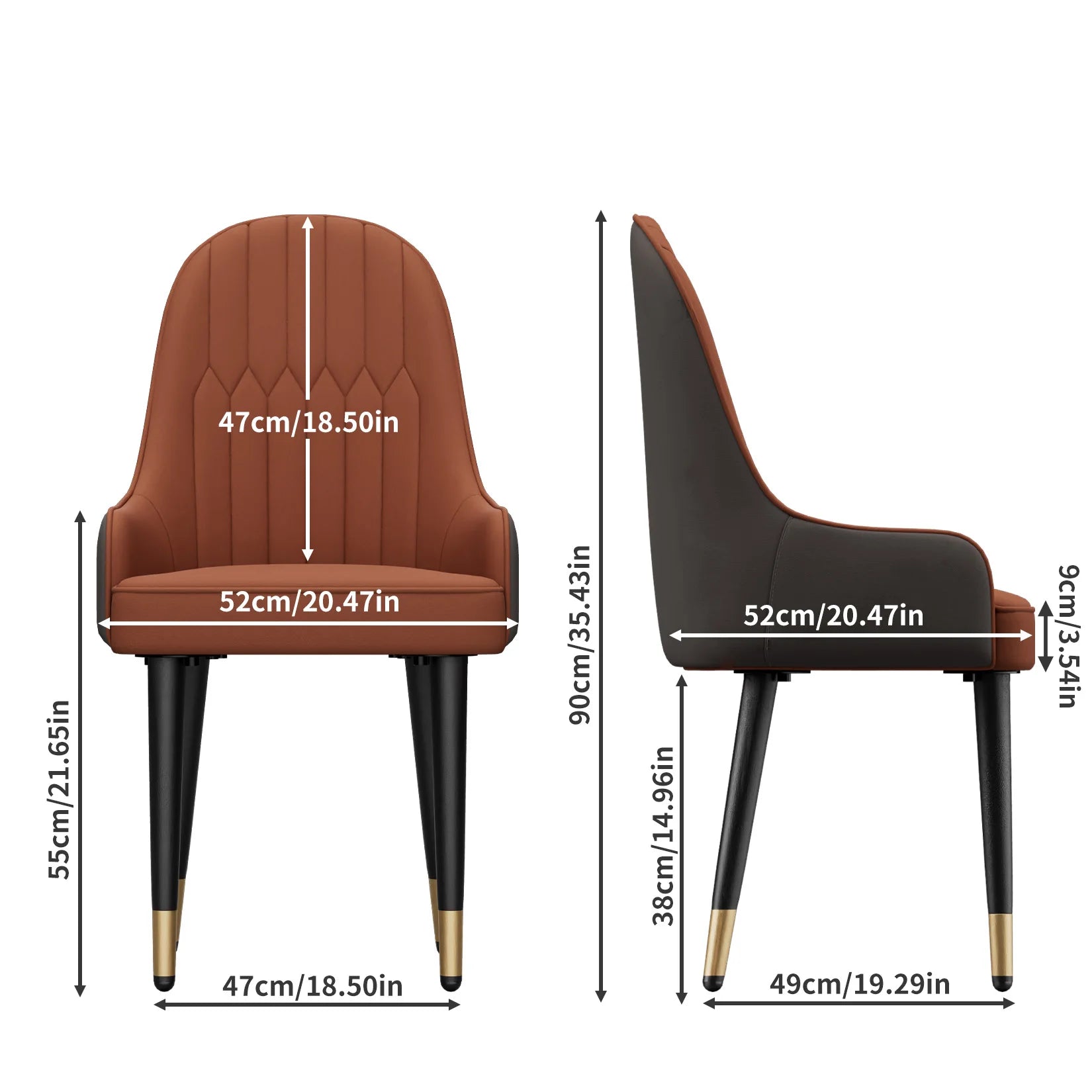 Dining Chairs Set of 2 with Microfiber Leather Seats and Metal Legs Upholstered Kitchen Chairs Orange