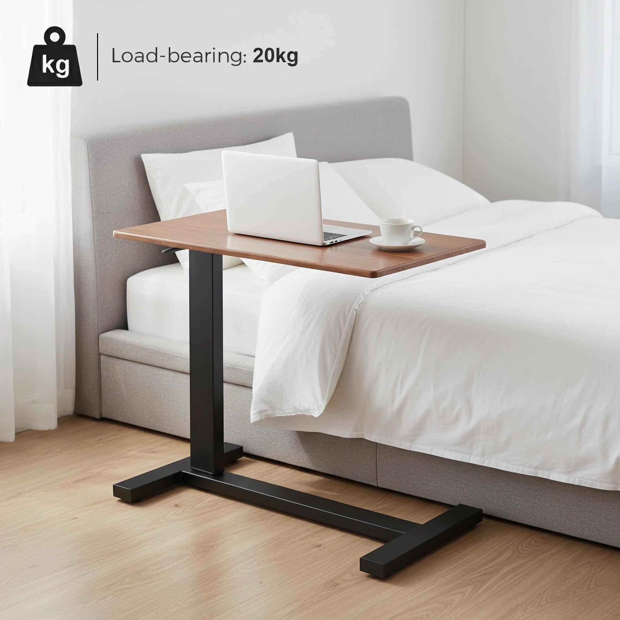 Height Adjustable Overbed Table with Wheels Rolling Sofa Side Table Chocolate