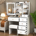 Vanity Table Set with LED Mirror, Stool and 6 Drawers Sliding Mirror Makeup Dressing Table