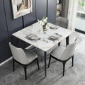 Square Dining Table with Sintered Stone Top and Metal Frame 80cm Modern Kitchen Table White and Emerald