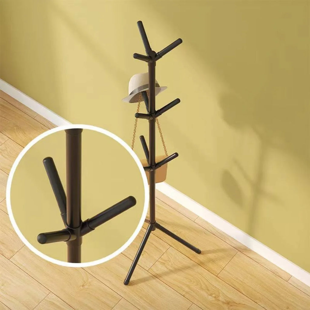 Freestanding Coat Rack with Multiple Hooks Plastic and Metal Clothes Stand Black