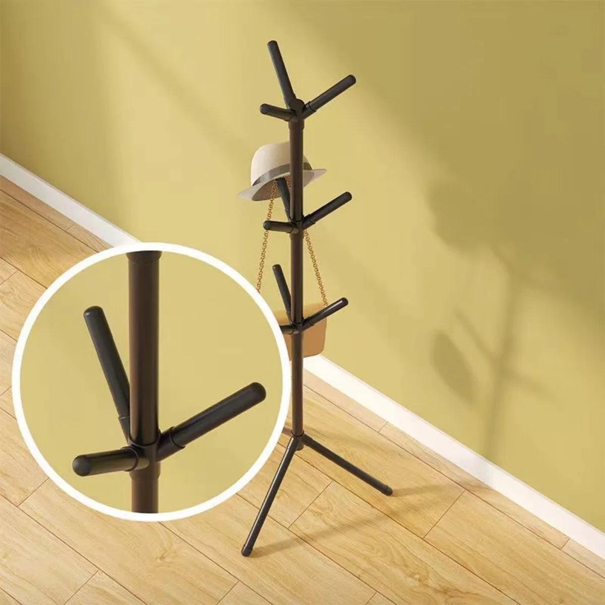 Freestanding Coat Rack with Multiple Hooks Plastic and Metal Clothes Stand Black