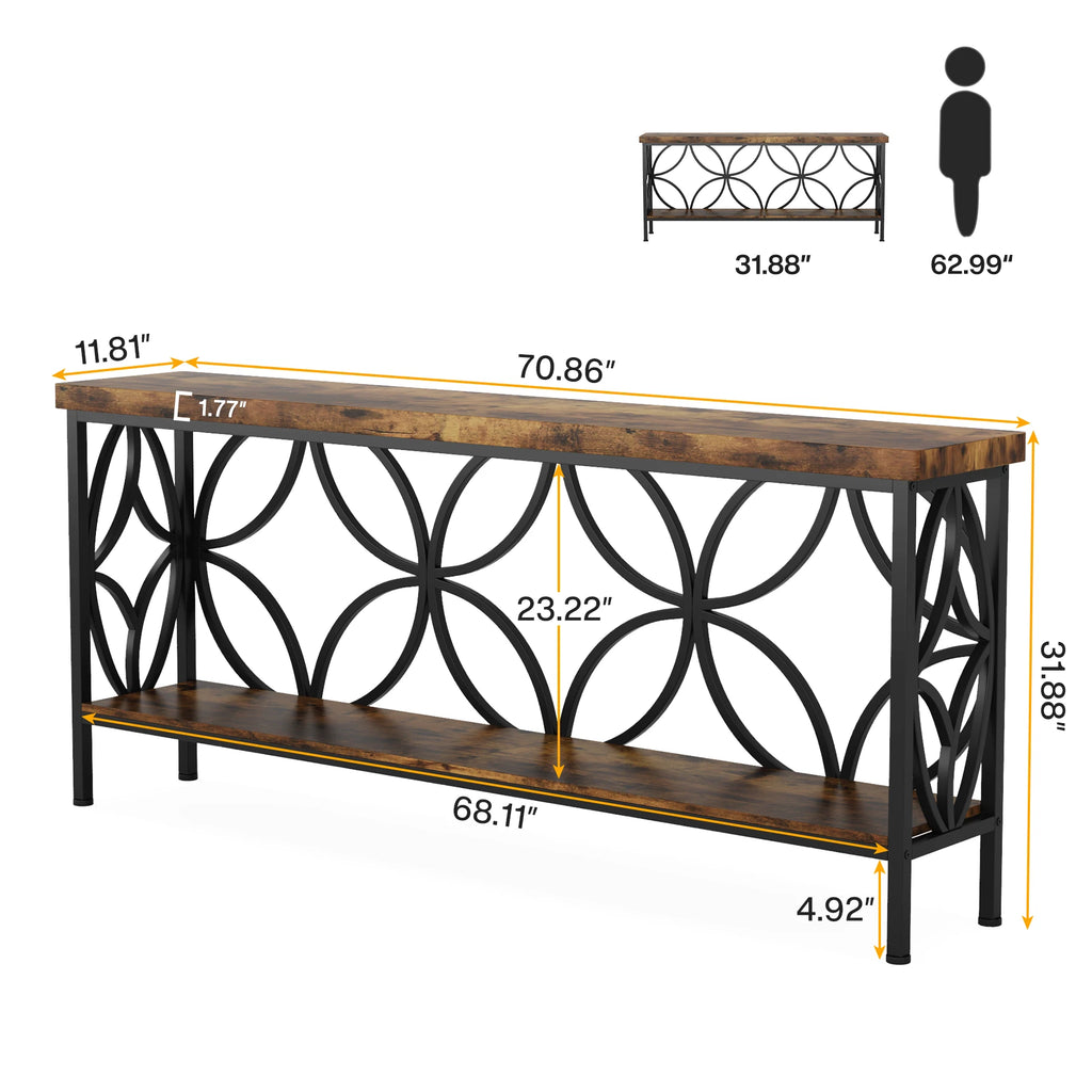 180cm Industrial Console Table with 2-Tier Shelf Narrow Sofa Table