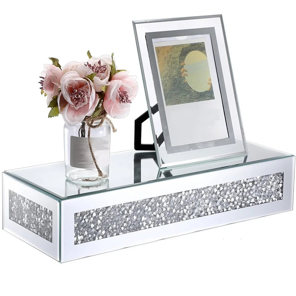 Floating Wall Shelf with Mirrored Glass Finish Modern Decorative Display Shelf 38cm Silver 1PC