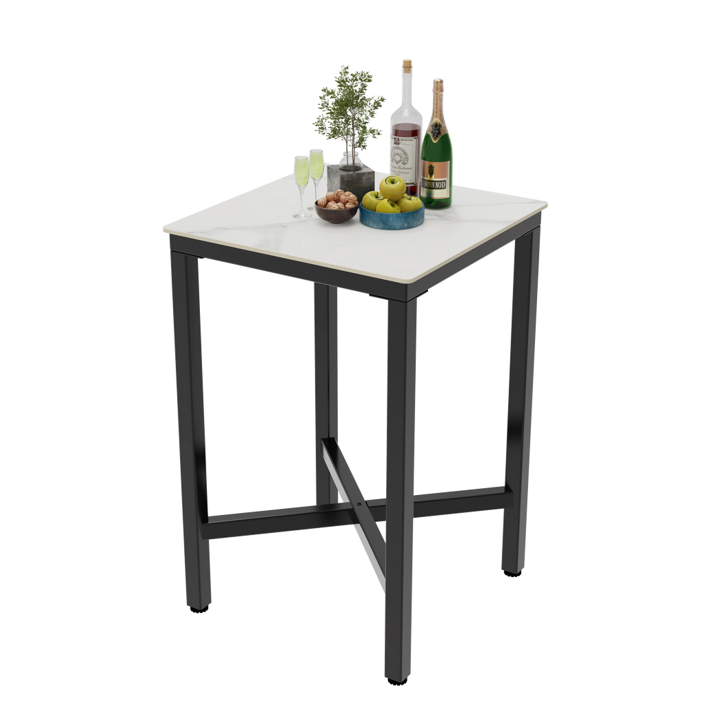 Square Bar Table with Sintered Stone Top and Metal Frame 70cm Modern Kitchen Pub Tabl White