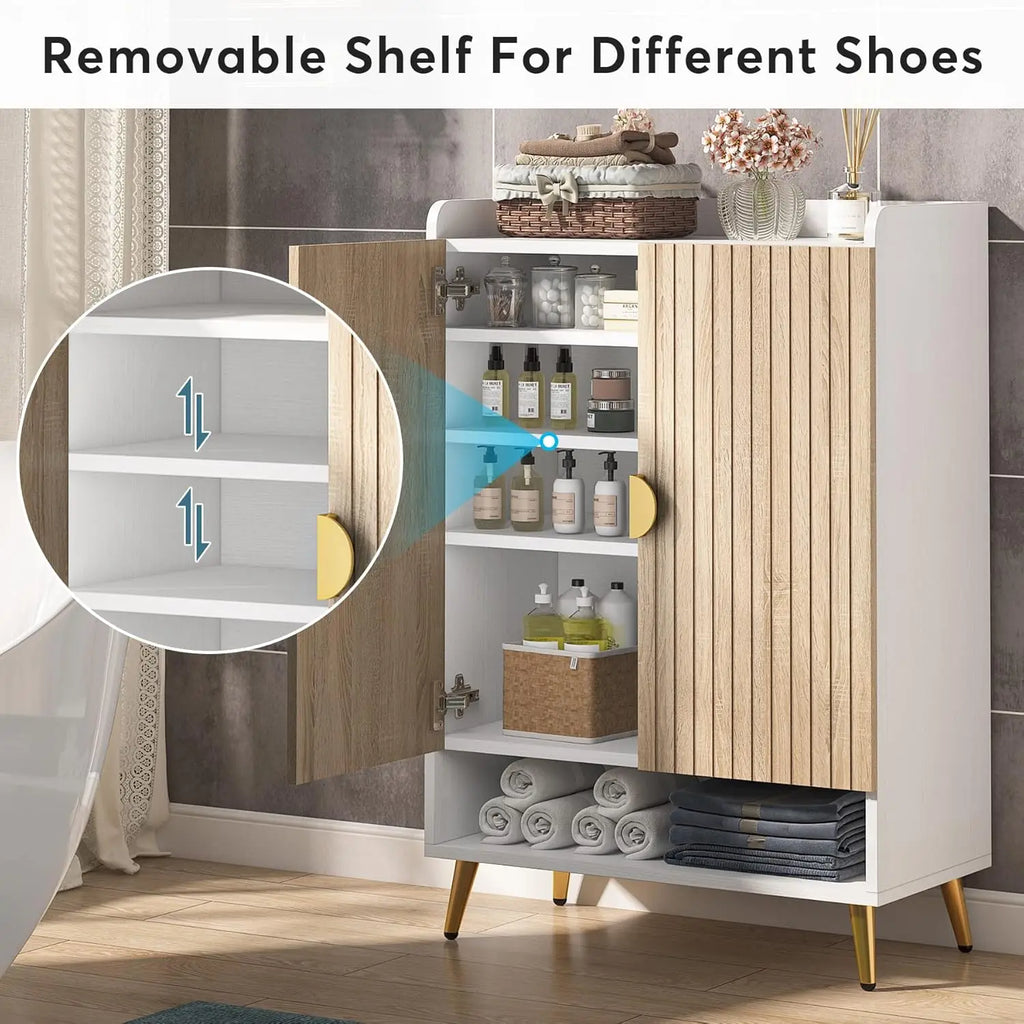 7-Tier Shoe Storage Cabinet with Doors Wooden Entryway Shoe Organiser Holds Up to 24 Pairs White and wood