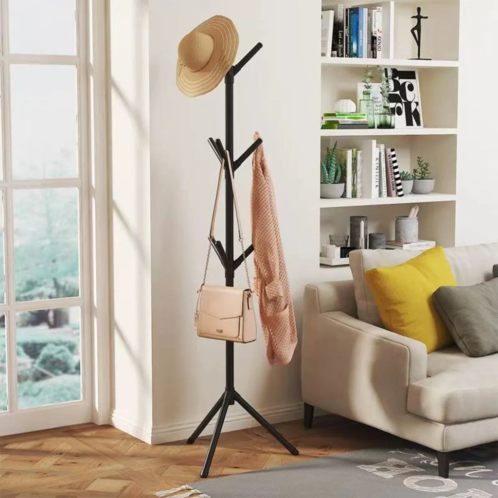 Freestanding Coat Rack with Multiple Hooks Plastic and Metal Clothes Stand Black