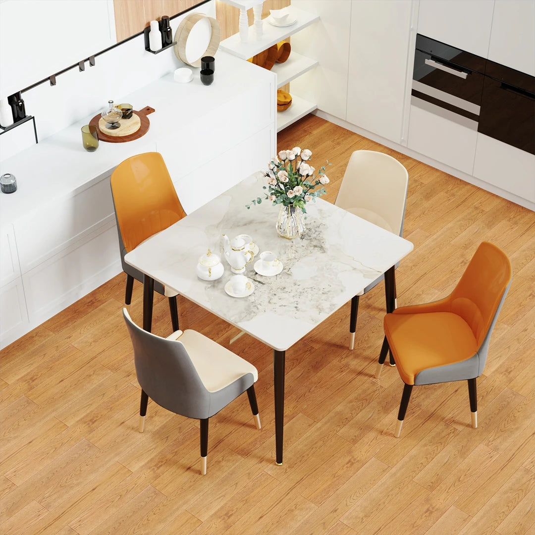 Square Dining Table with Sintered Stone Top and Metal Frame 80cm Modern Kitchen Table White