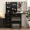 Vanity Table Set with LED Mirror, Stool and 6 Drawers Makeup Dressing Table Black