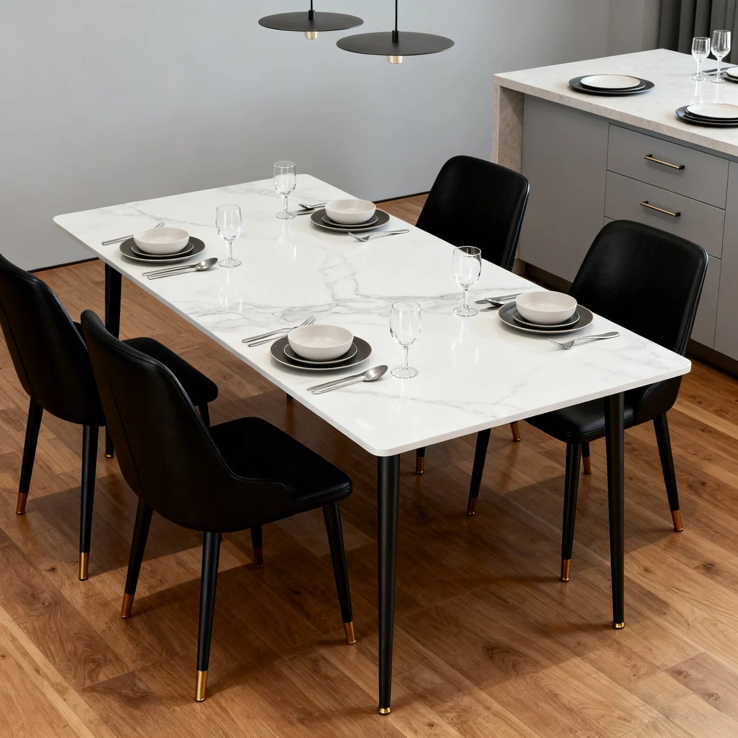 Rectangular Dining Table with Sintered Stone Top and Metal Frame 120cm Modern Kitchen Table White Grey