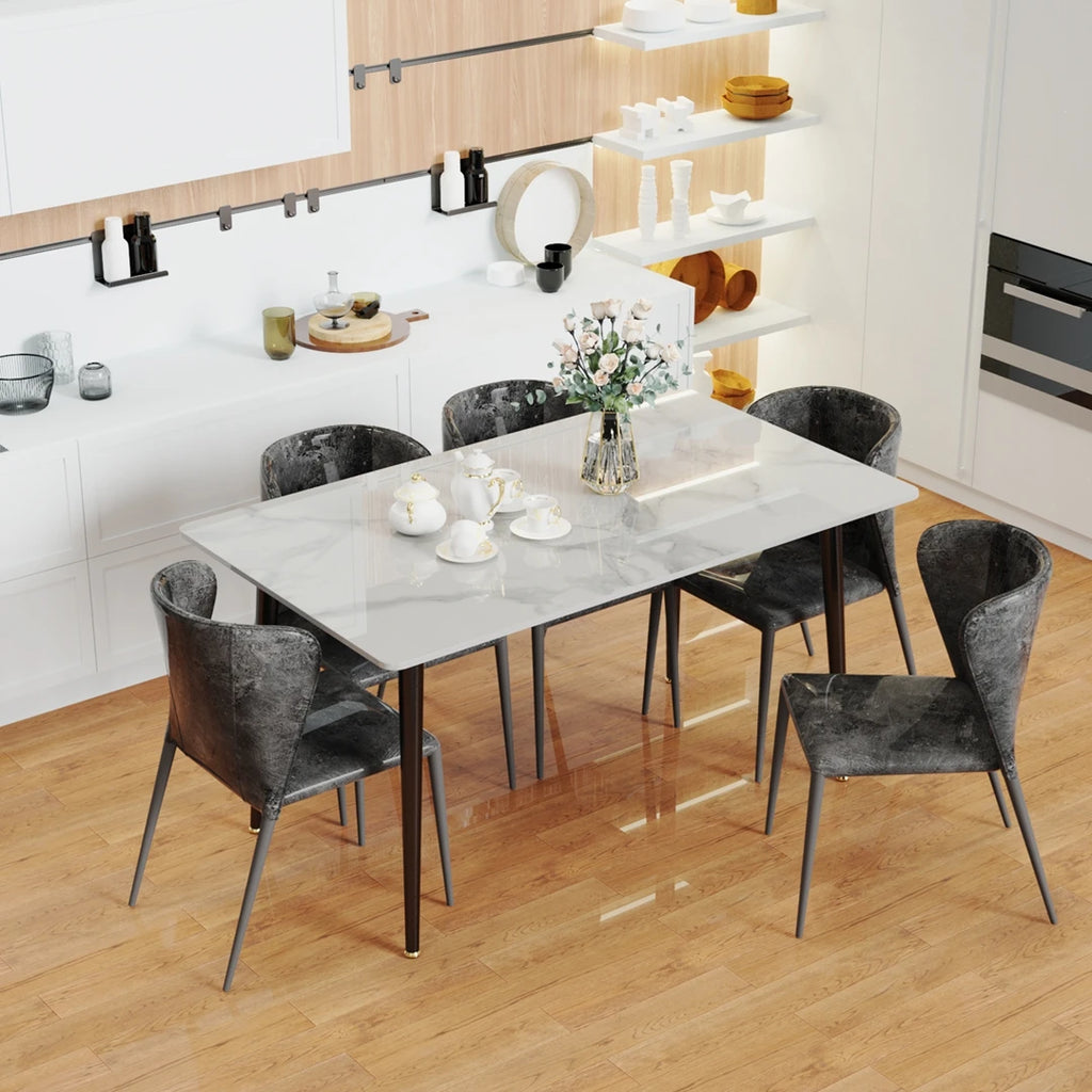 Square Dining Table with Sintered Stone Top and Metal Frame 80cm Modern Kitchen Table White