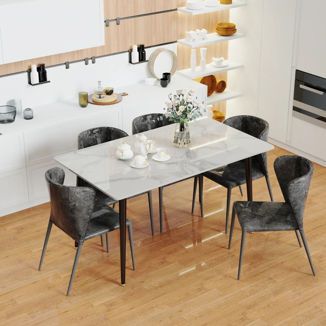 Square Dining Table with Sintered Stone Top and Metal Frame 80cm Modern Kitchen Table White