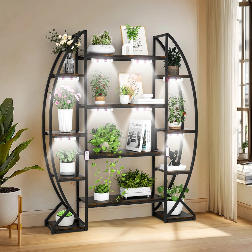 5-Tier Industrial Plant Stand with Metal Frame Large Indoor Outdoor Display Shelf 125cm With Lights