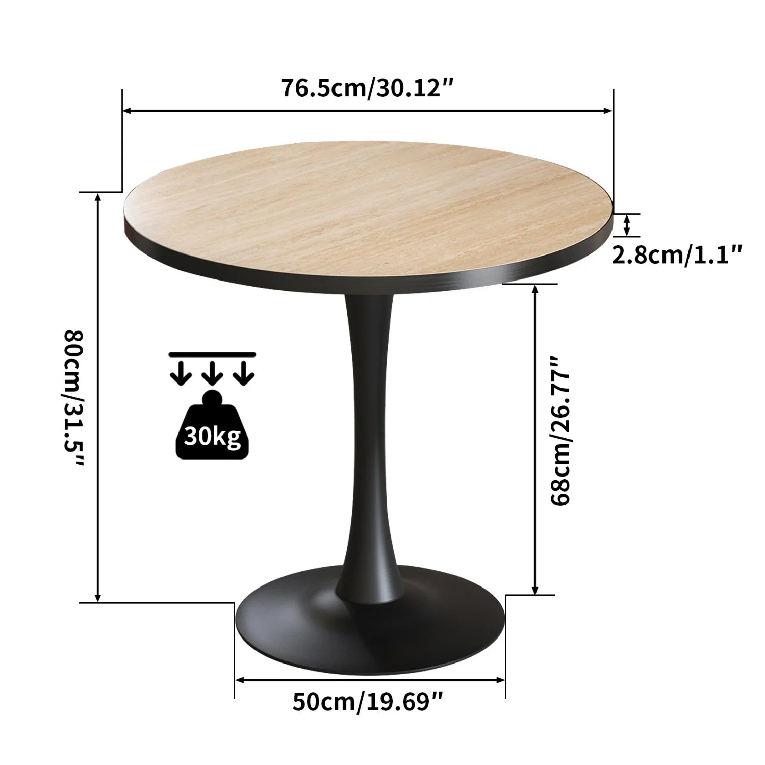 Round Dining Table with Sintered Stone Top and Metal Frame 76cm Modern Kitchen Table  Jade White
