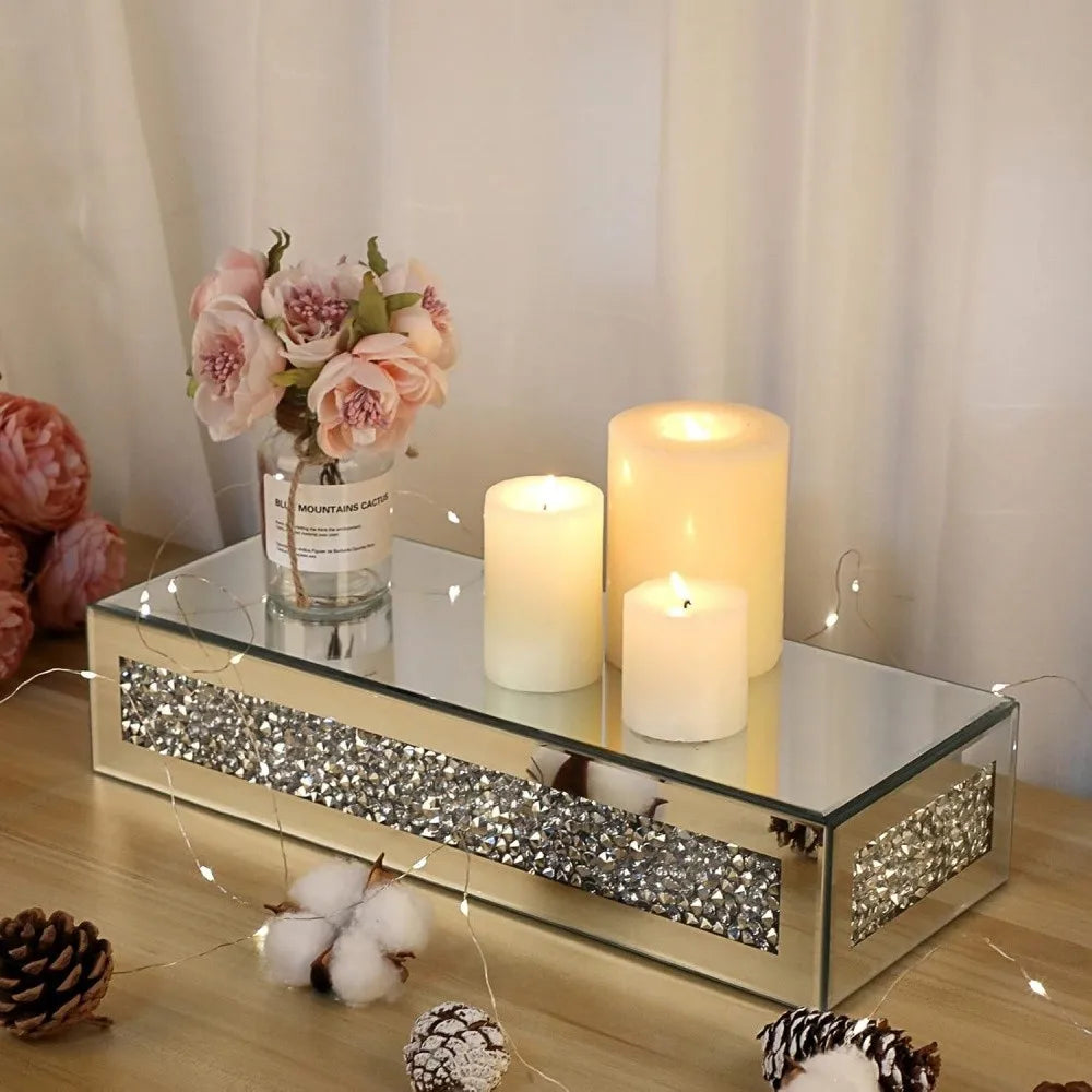 Floating Wall Shelf with Mirrored Glass Finish Modern Decorative Display Shelf 38cm Silver 1PC
