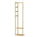 Bamboo Coat Rack Stand with Shelves and Hooks Freestanding Clothes Organiser Natural Wood