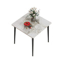Square Dining Table with Sintered Stone Top and Metal Frame 80cm Modern Kitchen Table White