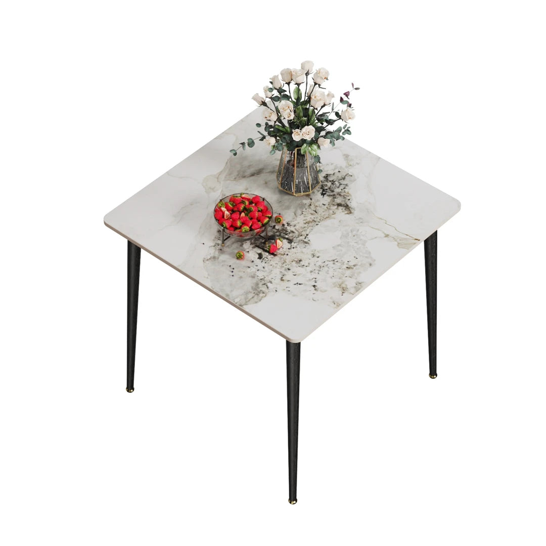 Square Dining Table with Sintered Stone Top and Metal Frame 80cm Modern Kitchen Table White