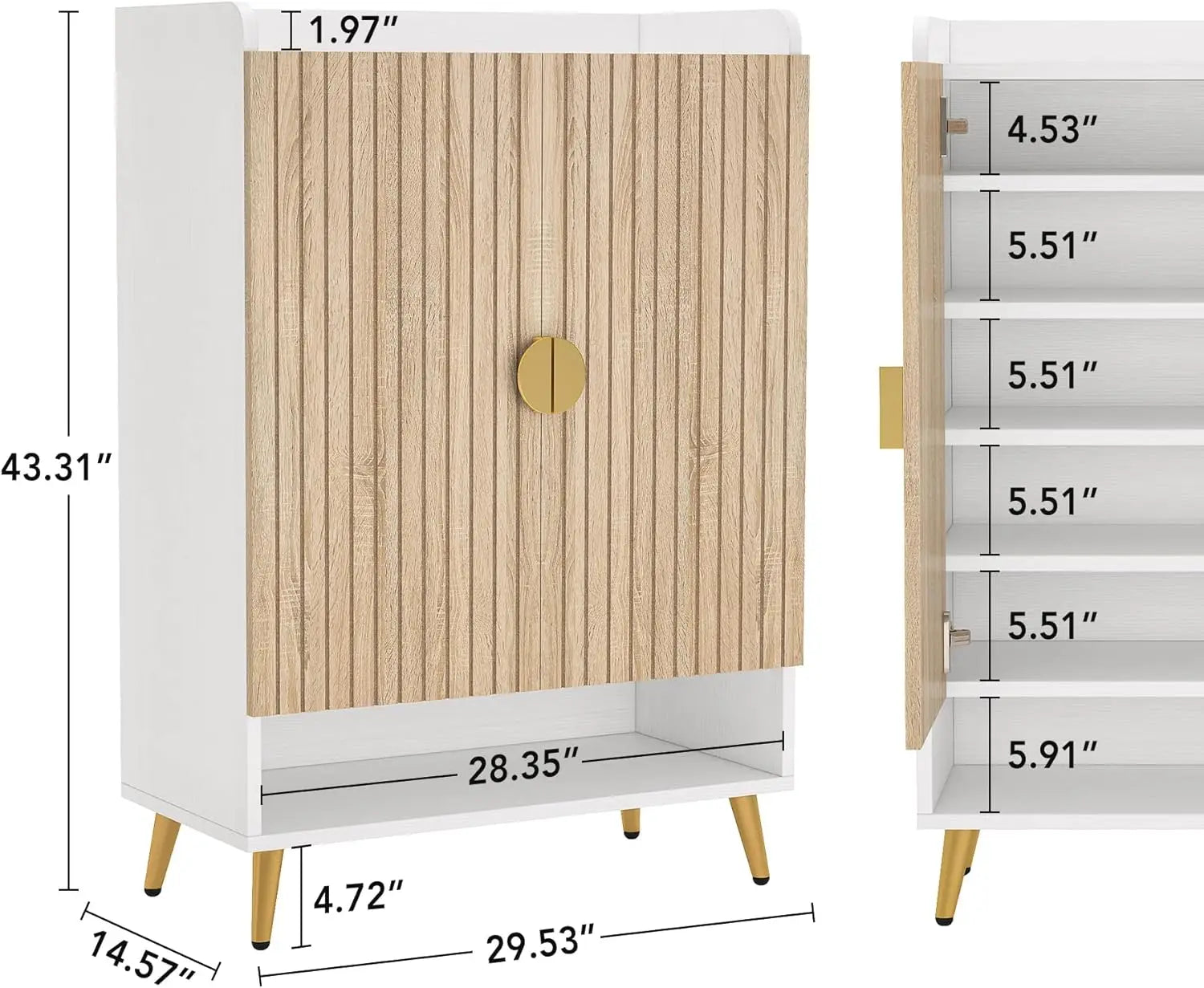 7-Tier Shoe Storage Cabinet with Doors Wooden Entryway Shoe Organiser Holds Up to 24 Pairs White and wood