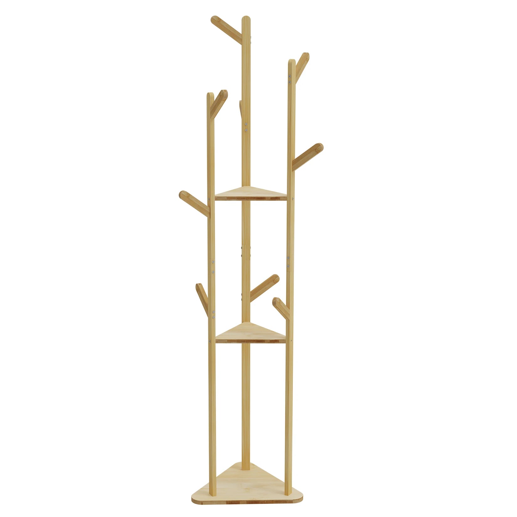 Bamboo Coat Rack Stand with 10 Hooks Freestanding Clothes Hanger Organiser Natural Bamboo