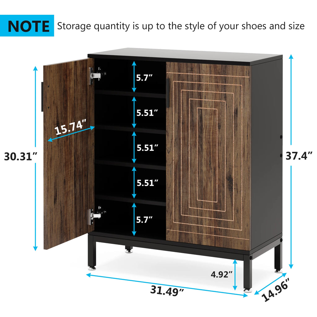 5-Tier Shoe Storage Cabinet with Doors Wooden Entryway Shoe Organiser Holds Up to 24 Pairs Brown