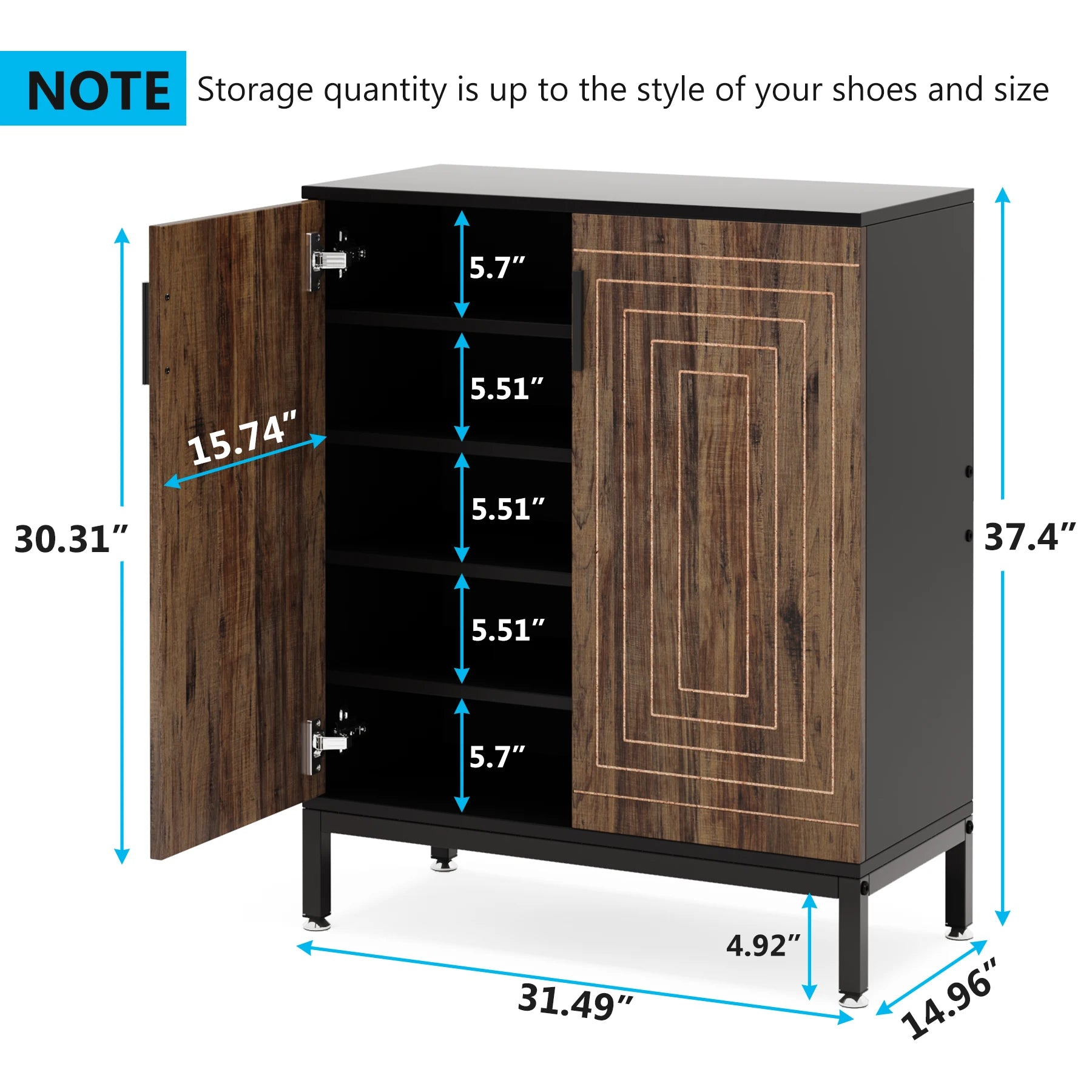 5-Tier Shoe Storage Cabinet with Doors Wooden Entryway Shoe Organiser Holds Up to 24 Pairs Brown