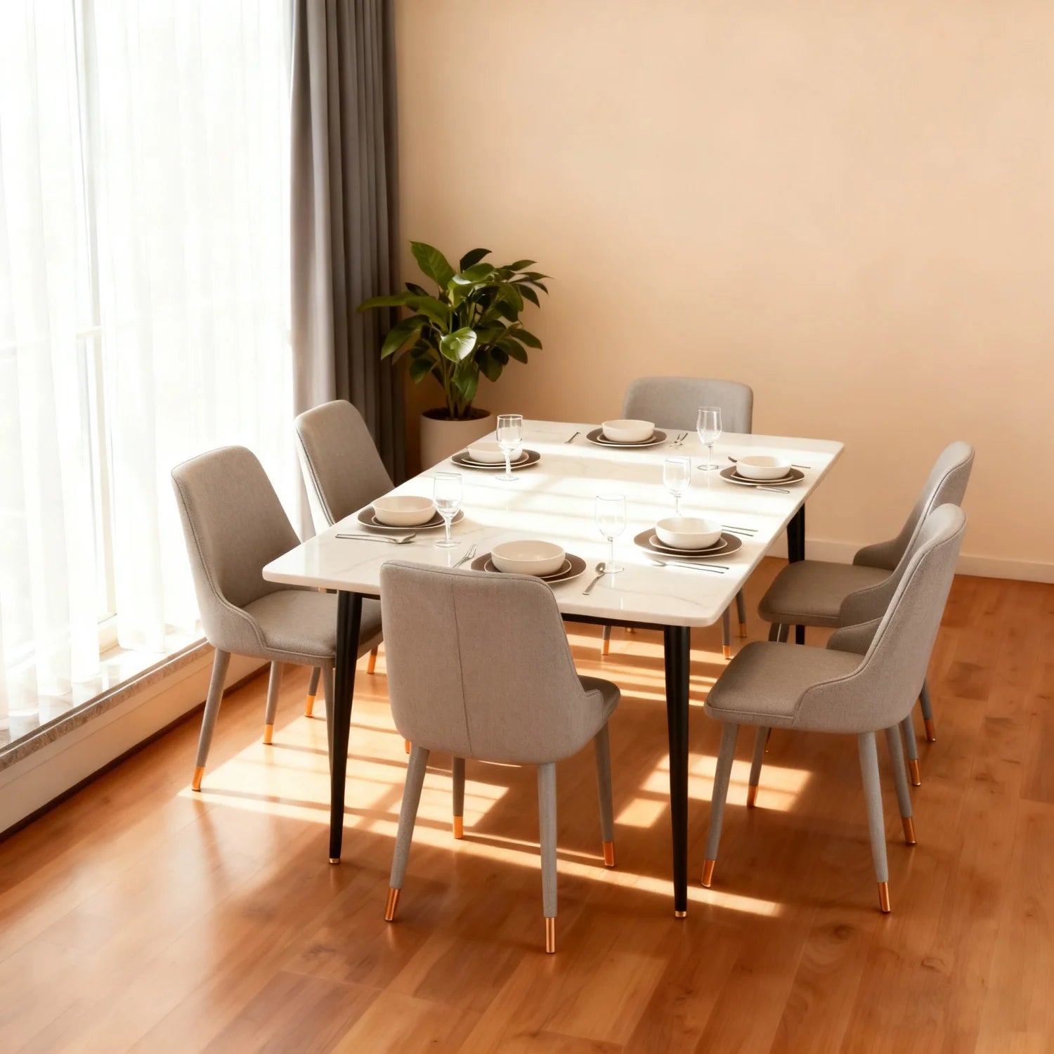Rectangular Dining Table with Sintered Stone Top and Metal Frame 120cm Modern Kitchen Table Pale brownish Grey