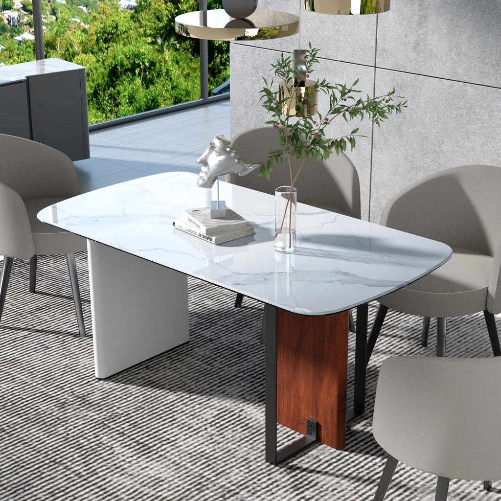 160cm Sintered Stone Dining Table with Glass Base Rectangular Kitchen Table for 4-6 People White