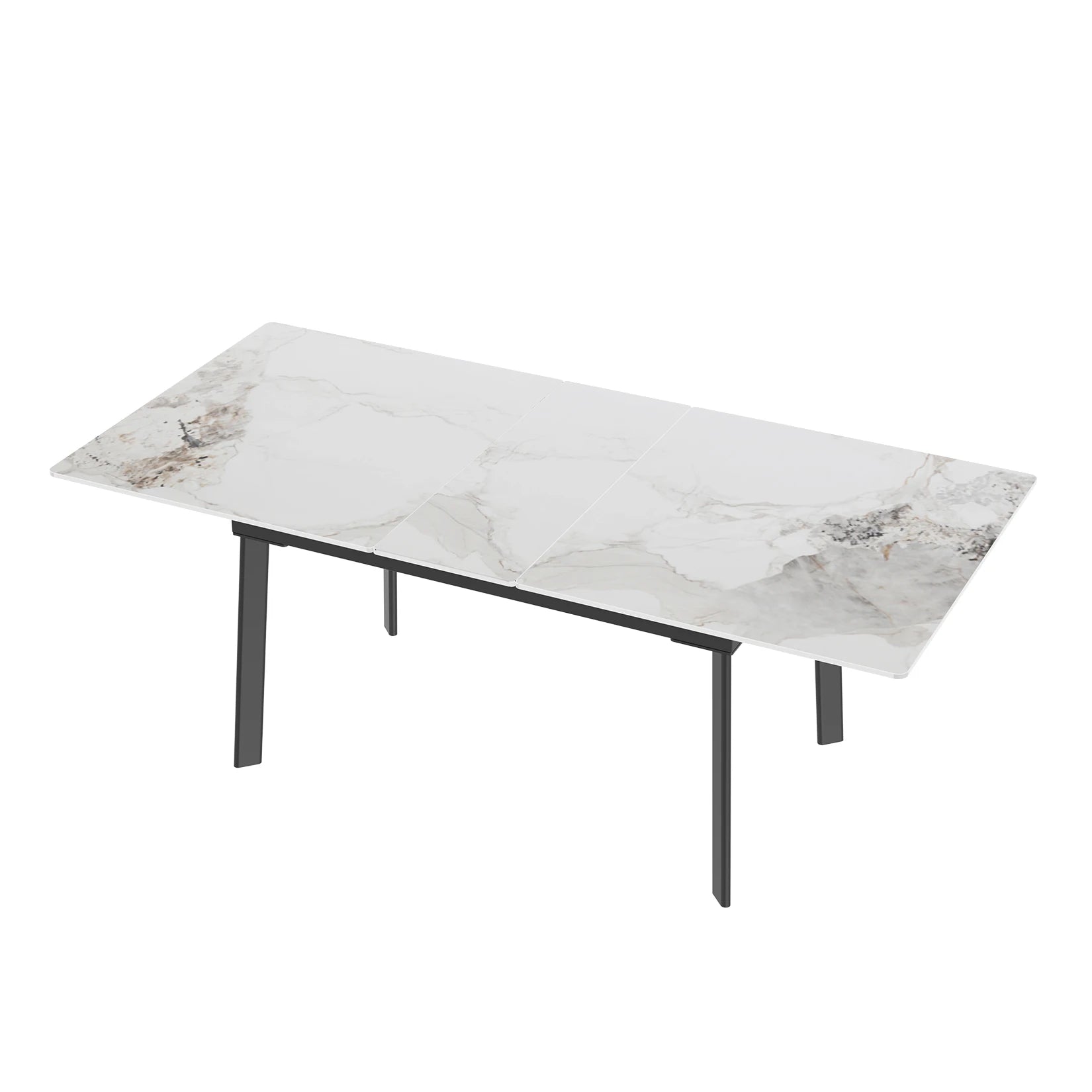 Extendable Dining Table with Sintered Stone Top and Metal Frame 150-180cm Modern Kitchen Table White Emerald