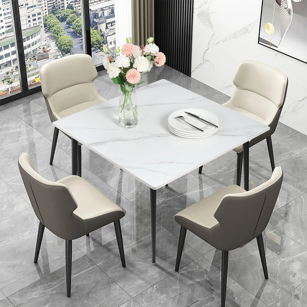Square Dining Table with Sintered Stone Top and Metal Frame 80cm Modern Kitchen Table Pale Brownish Grey