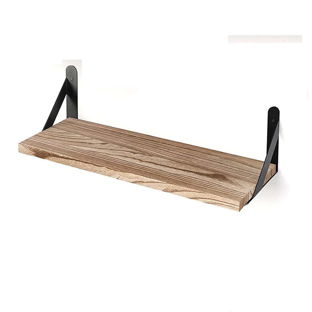 Floating Wall Shelves Set of 4 Wooden Wall Mounted Display Shelves with Metal Brackets Wood