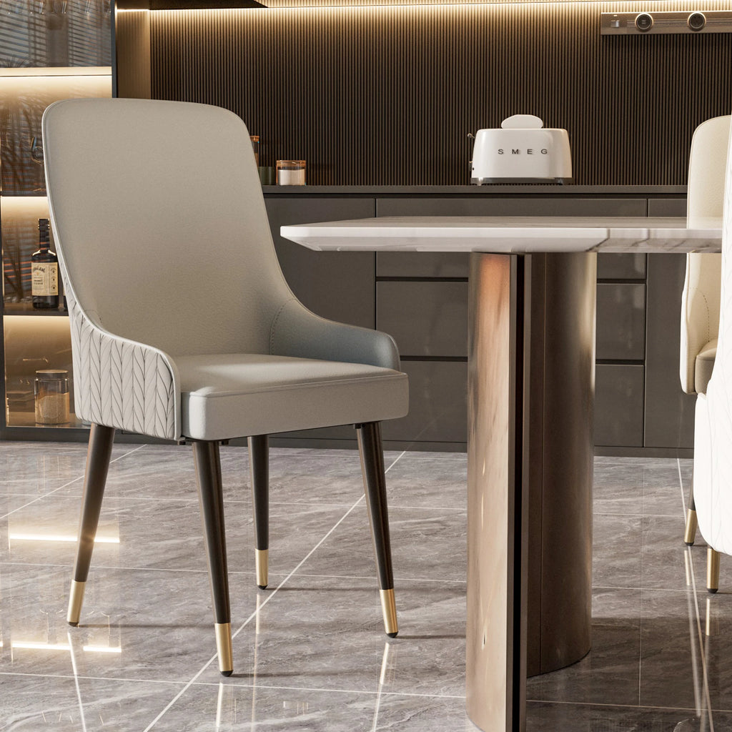 Luxury Dining Chairs Set of 2 with Microfiber Leather Seat and Metal Legs Tufted Back Chairs Grey