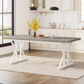 6-Seater Farmhouse Dining Table with Metal Trestle Frame and Wooden Top 180cm Kitchen Table Grey & White