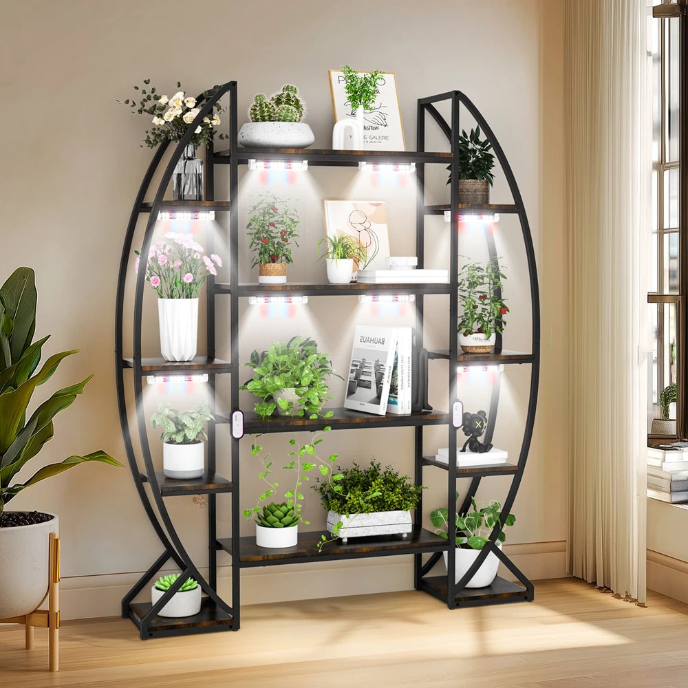 5-Tier Industrial Plant Stand with Metal Frame Large Indoor Outdoor Display Shelf 125cm With Lights