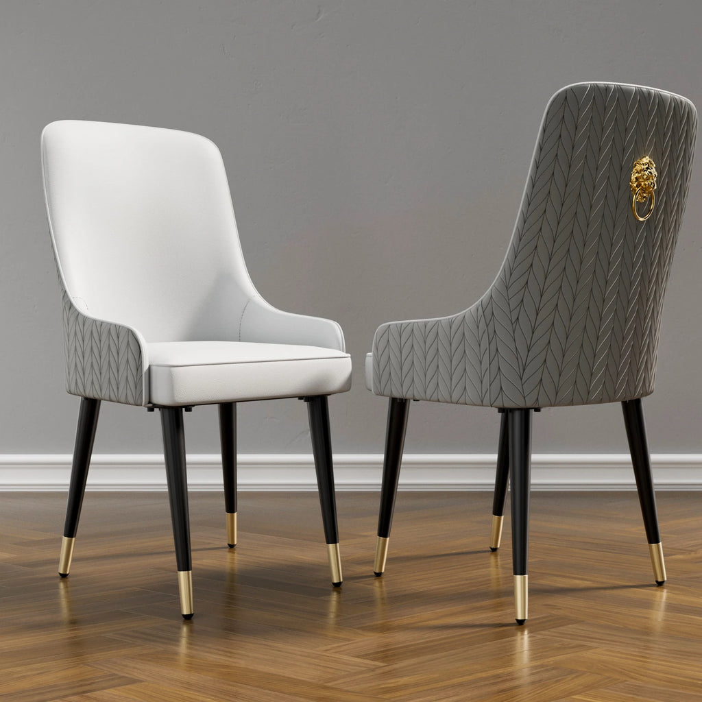 Luxury Dining Chairs Set of 2 with Microfiber Leather Seat and Metal Legs Tufted Back Chairs Grey
