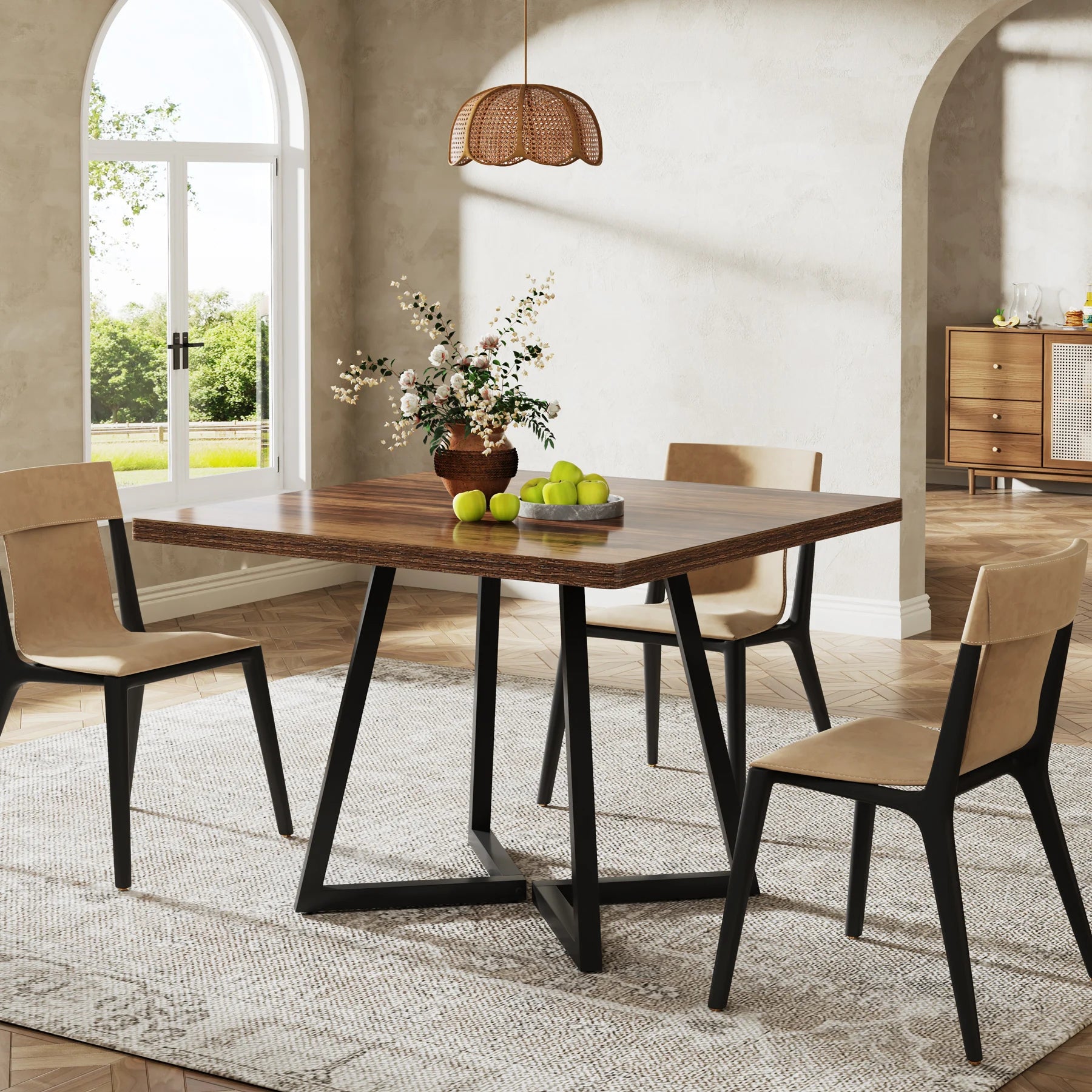 80cm Square Dining Table Rustic Wood Top with Metal Legs Kitchen Table for 4 Rustic Brown
