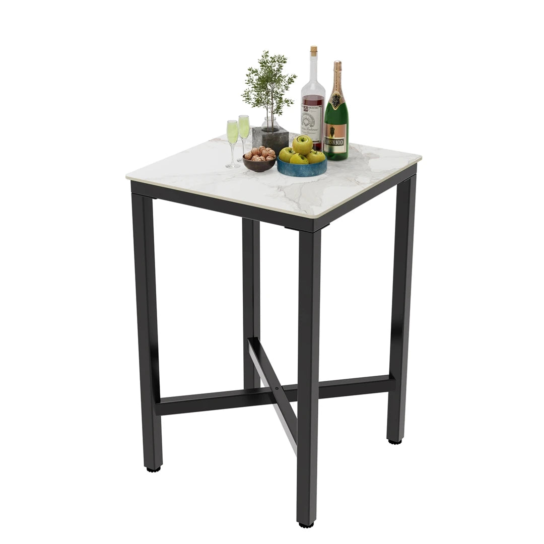 Square Bar Table with Sintered Stone Top and Metal Frame 70cm Modern Kitchen Pub Tabl White