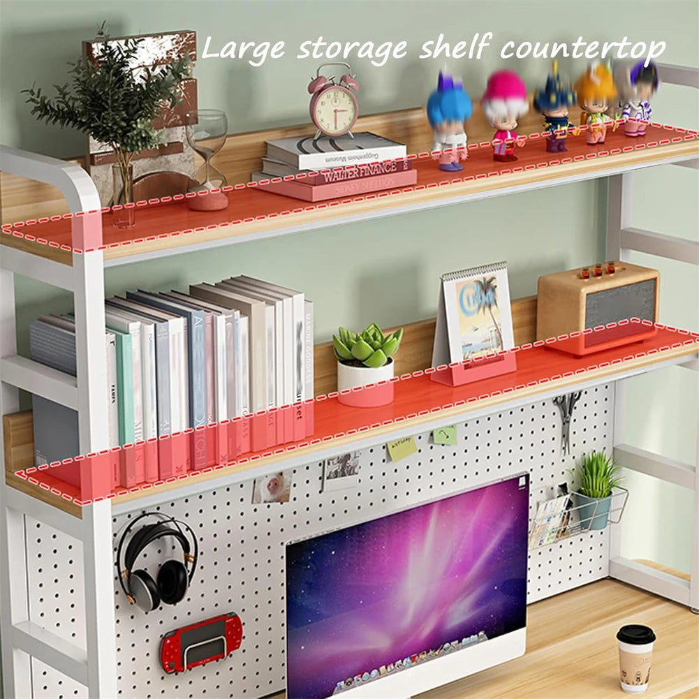 2-Tier Desktop Monitor Stand with Storage Shelf and Metal Frame Wooden Desk Organiser White