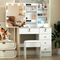 Vanity Table Set with LED Mirror, Stool and 6 Drawers Sliding Mirror Makeup Dressing Table White